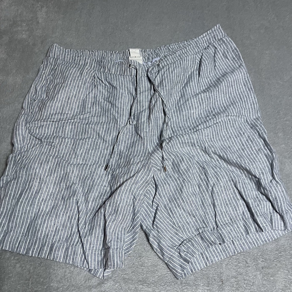 Chicos Shorts Womens 16 Chicos 3 Linen Gray White Striped Drawstring Lagenlook - Picture 2 of 7